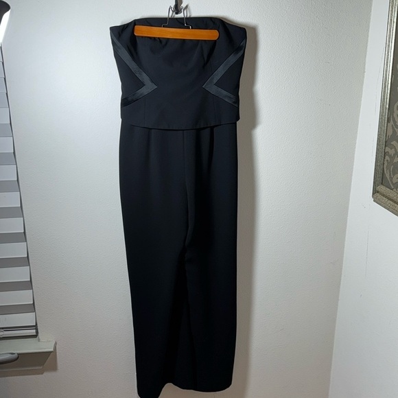 Jones New York black strapless tuxedo stripe detailing jumpsuit Sz 10 - Picture 1 of 7